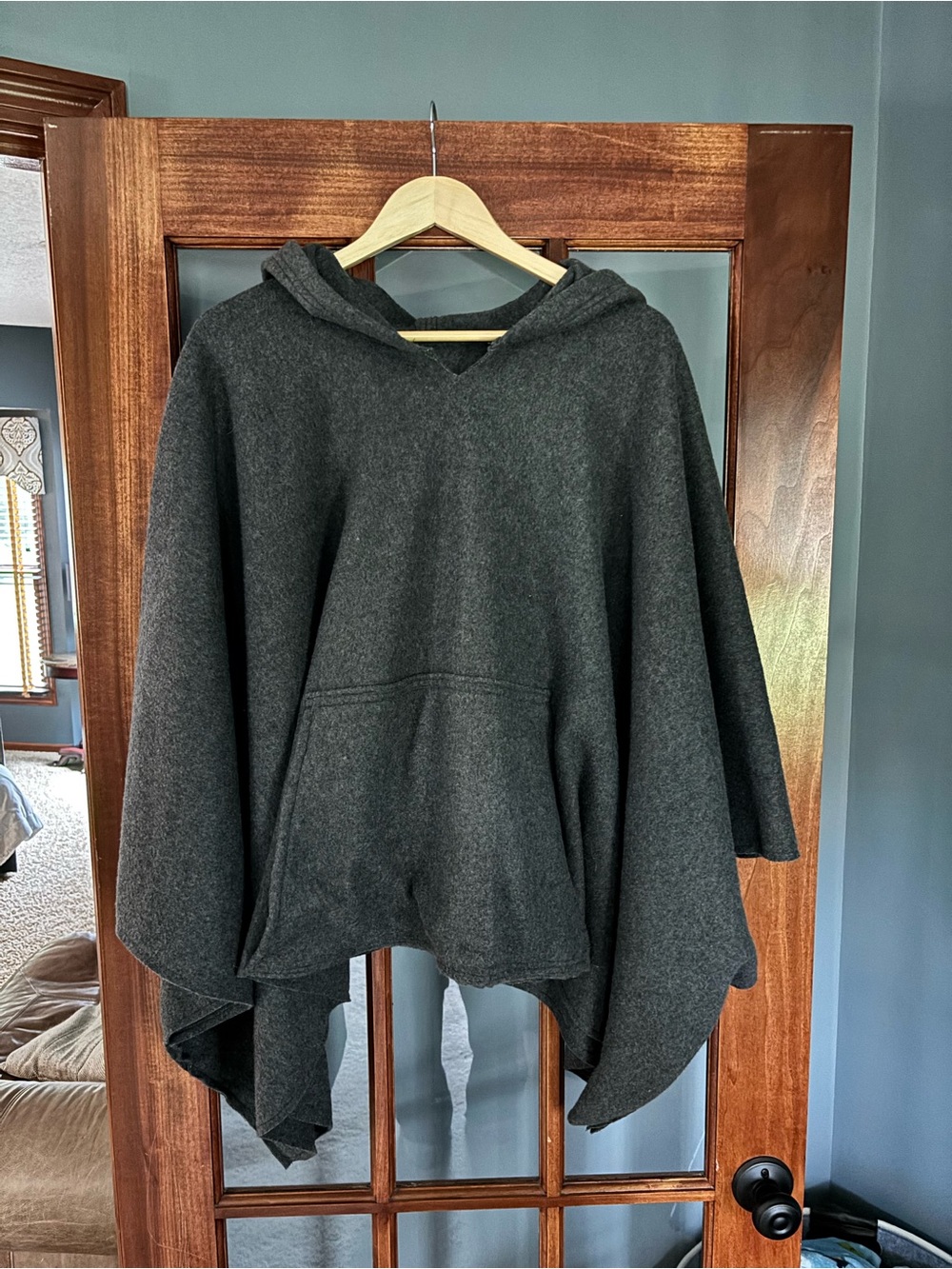 Ladies handmade gray fleece poncho